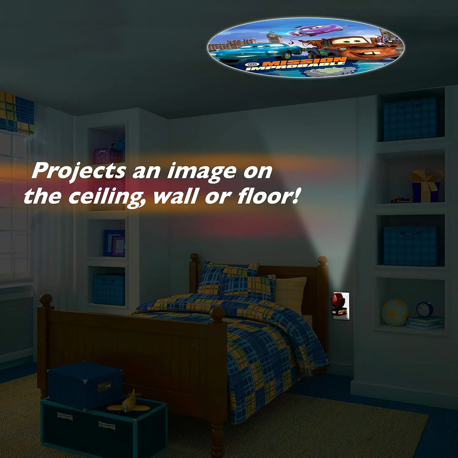 Projectables Pixar Cars LED Kids Night Light, Plug-In, Projector, Dusk-to-Dawn, Lightning McQueen, Galaxy Light, Hallway, Bedroom, Nursery, Playroom, Gaming Room, 11740
