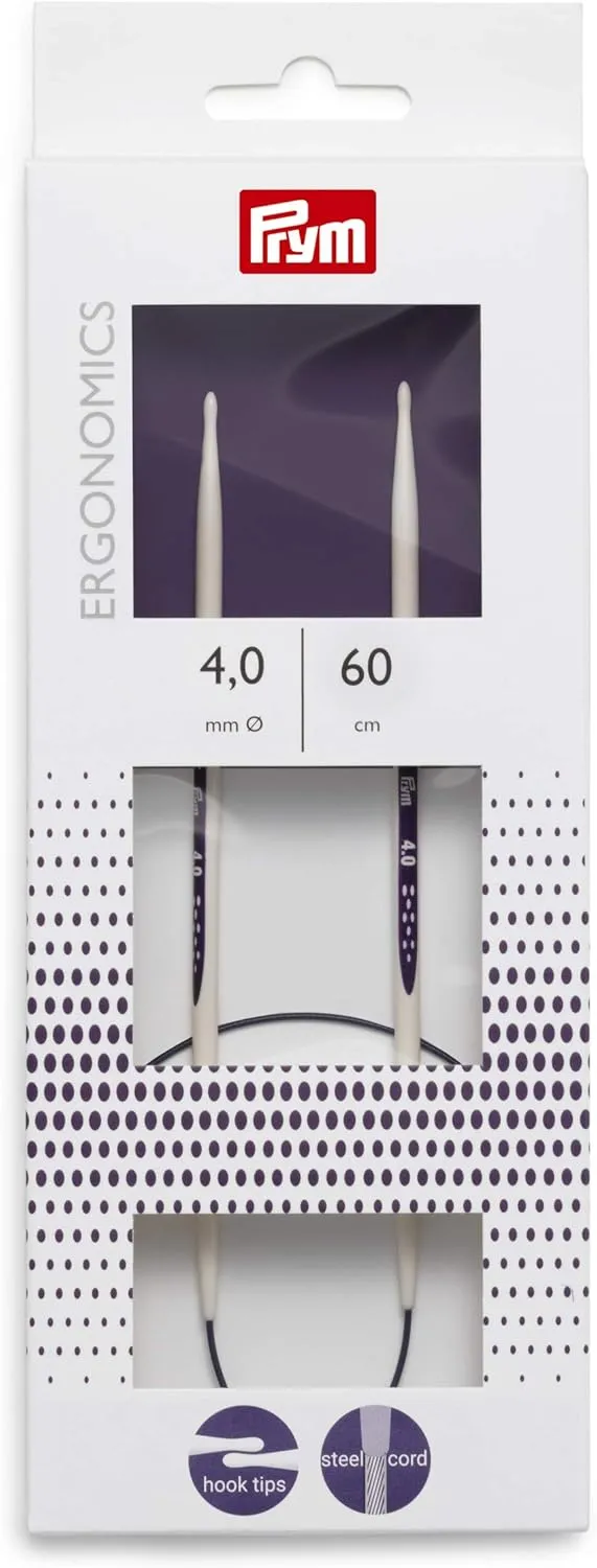 Prym 60 cm 4.00 mm Circular Knitting Pins/Needles, Ergonomic Design, 4mm x 60cm Length, 17 x 3 x 1 cm, Multi-Colour