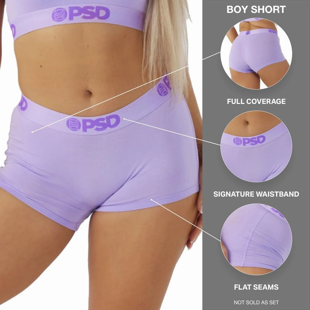 PSD Women's Modal Premium Solid Boy Shorts - Full Coverage Women's Underwear - Comfortable Stretch Panties for Women