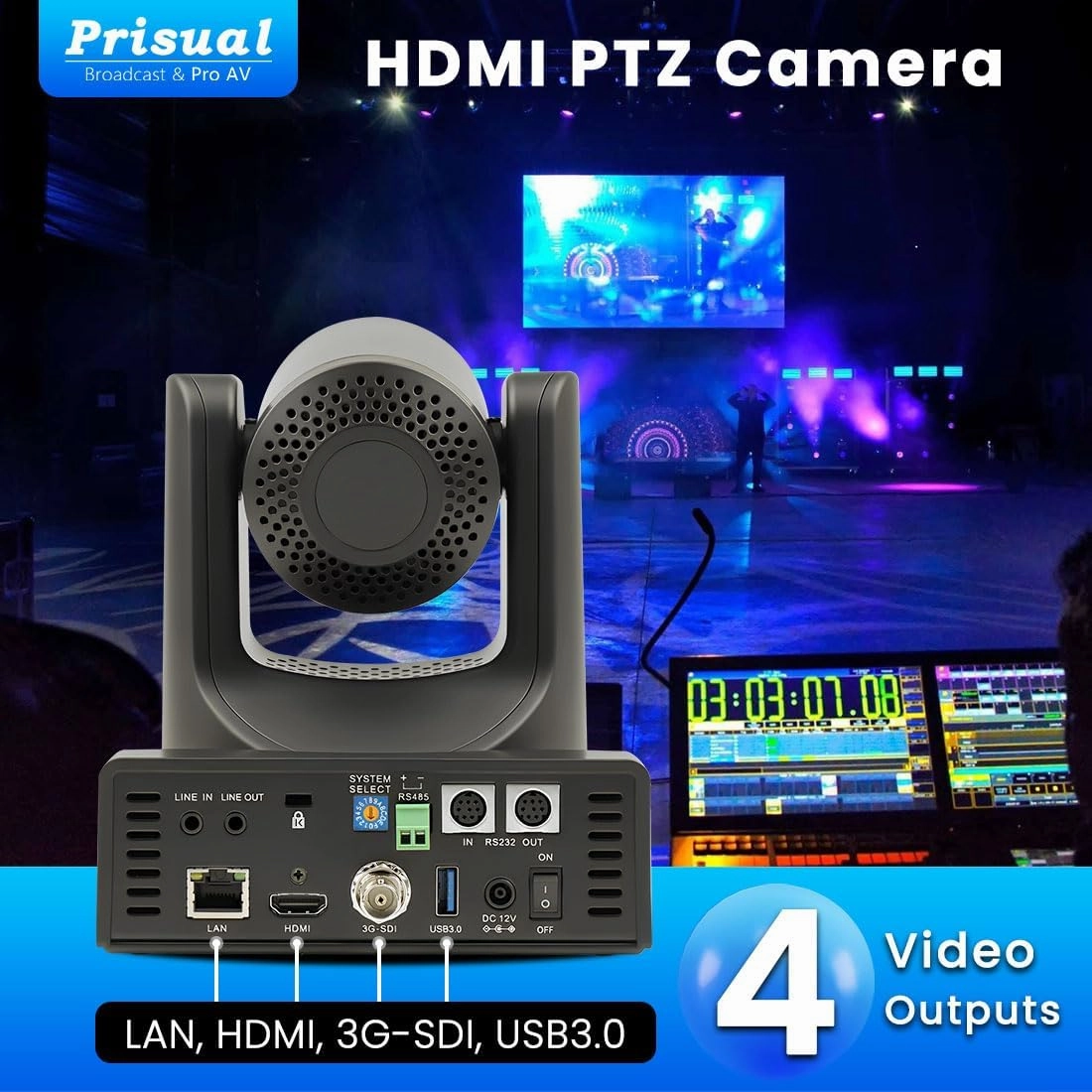 PTZ Camera 20X Optical Zoom with HDMI/SDI/USB/IP Streaming Outputs, Auto Tracking for Church Worship Live Events Video Recording Facebook YouTube vMix OBS Wirecast PoE Support