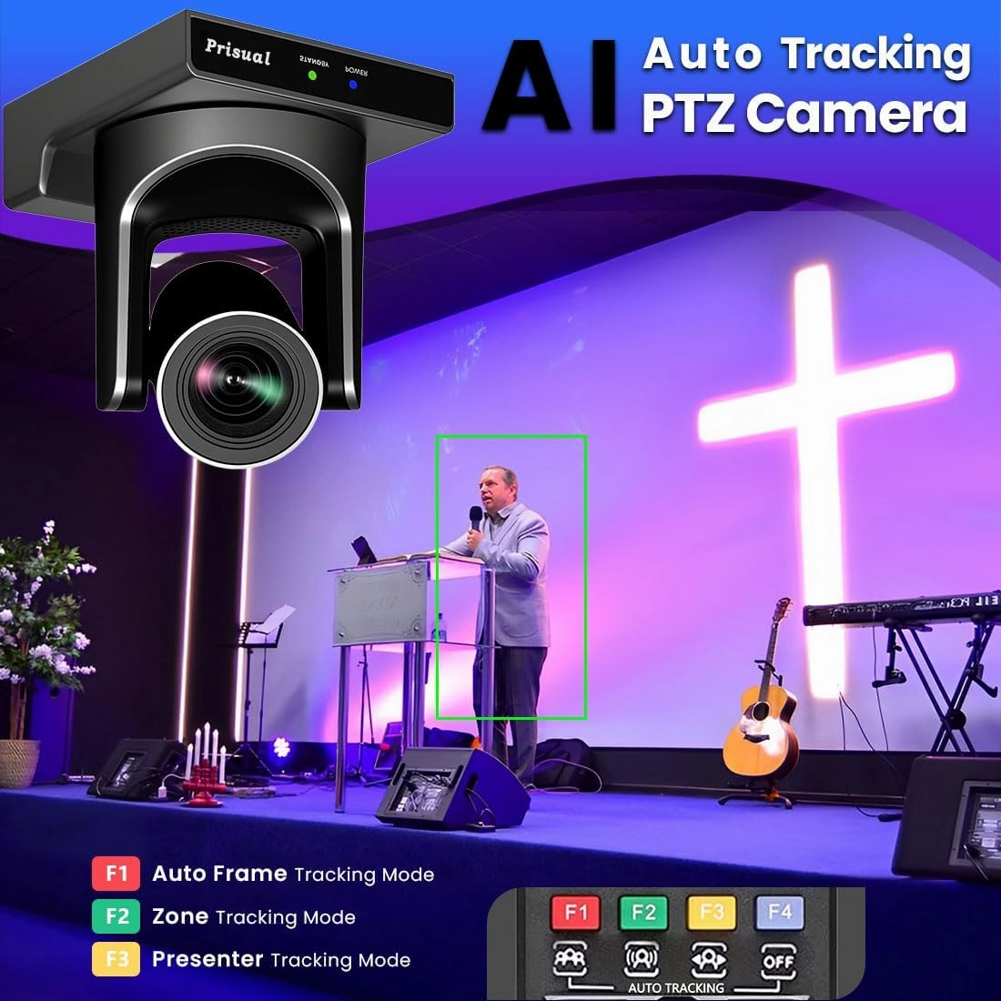 PTZ Camera 20X Optical Zoom with HDMI/SDI/USB/IP Streaming Outputs, Auto Tracking for Church Worship Live Events Video Recording Facebook YouTube vMix OBS Wirecast PoE Support