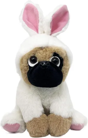 Pug Stuffed Animal Dog Puppy Soft Cuddly Animal Toy in Easter Bunny Costumes - Super Cute Quality Rabbit Dog Plush Children Easter Basket Stuffers Decoration