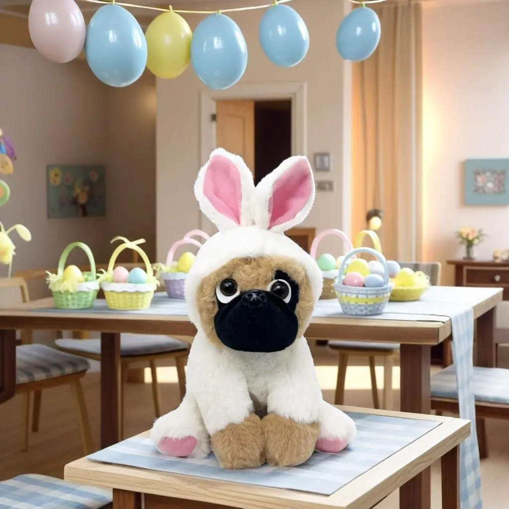 Pug Stuffed Animal Dog Puppy Soft Cuddly Animal Toy in Easter Bunny Costumes - Super Cute Quality Rabbit Dog Plush Children Easter Basket Stuffers Decoration