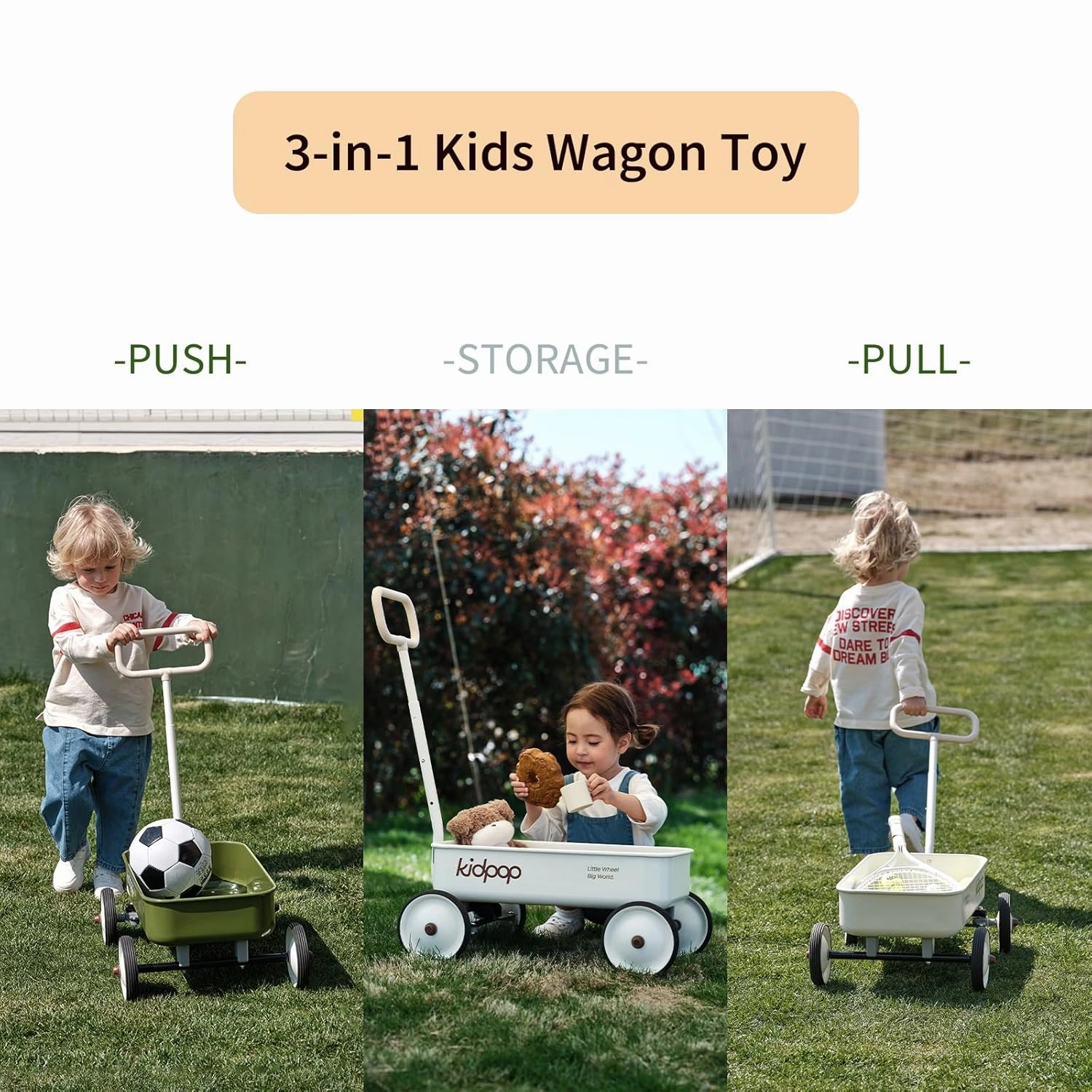 PULA-Wild 2-in-1 Kids' Pull-Along Wagon Toddlers Push Walker for 2.5-8 Adjustable Handlebar, Birthday Gifts Max Weight 33 lbs (Grey)