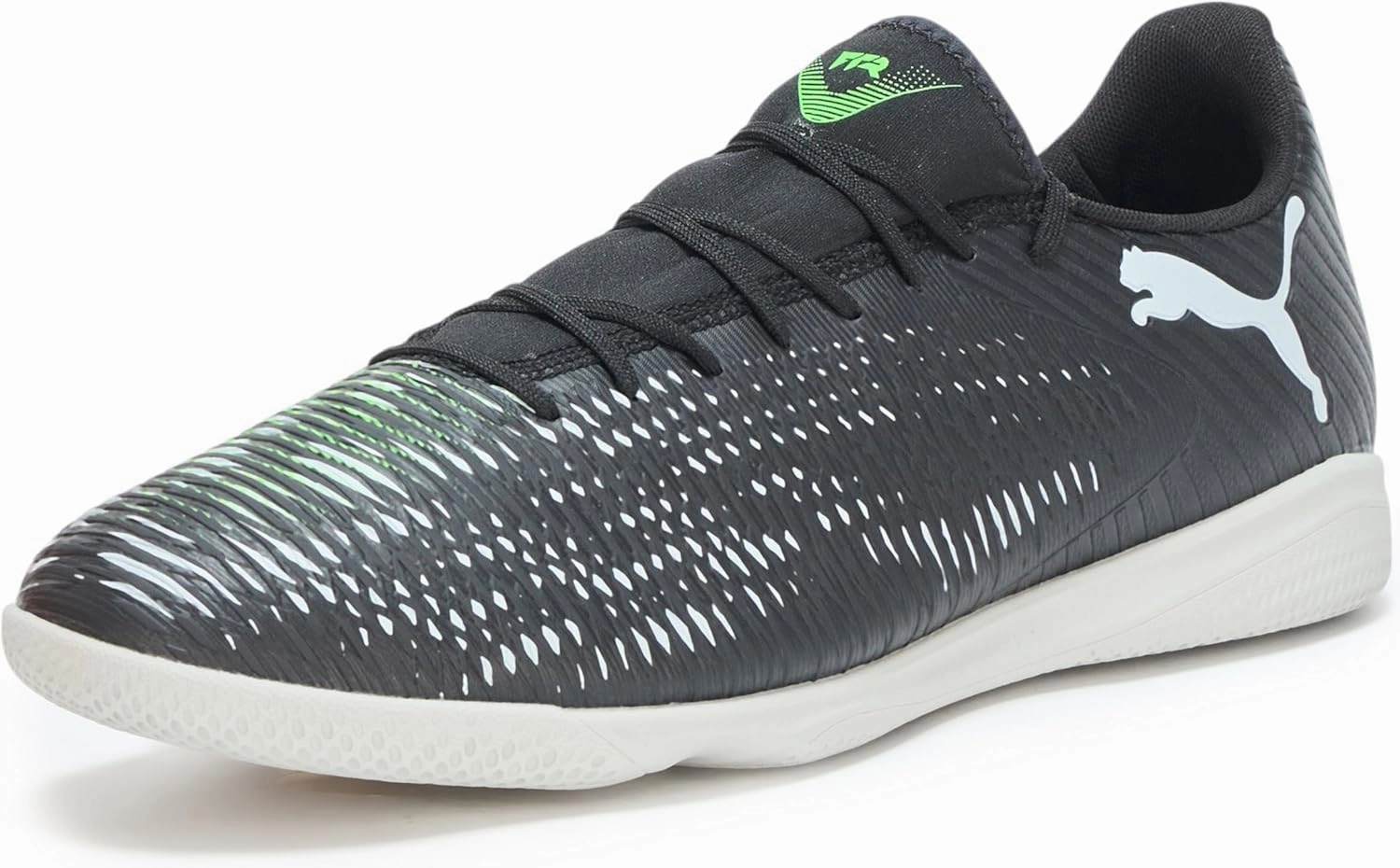 PUMA Men's Future 8 Play Indoor Soccer Shoes, Black-Cool Light Gray-Fluo Green, 11