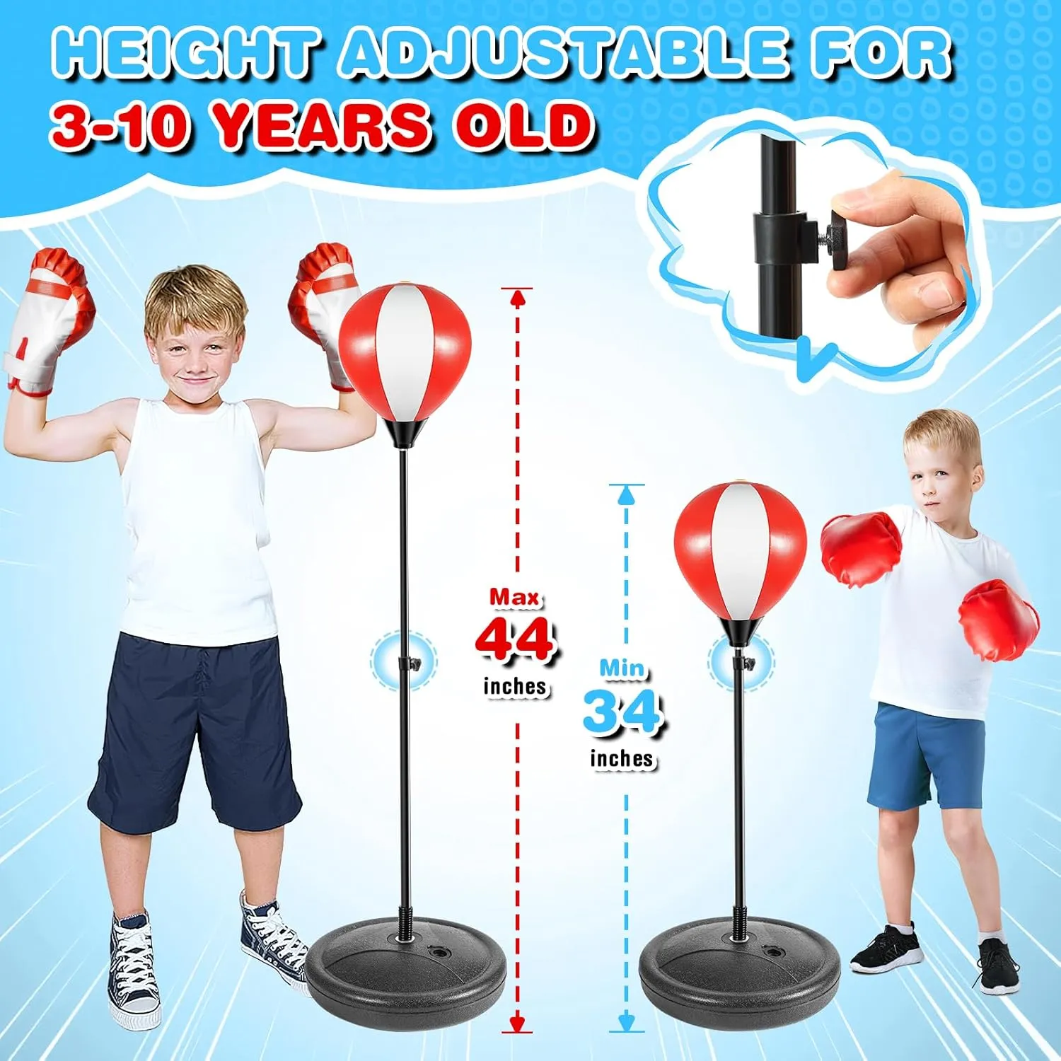 Punching Bag for Kids, Kids Boxing Bag with Stand, 3 4 5 6 7 8 9 10 Years Old Adjustable Kids Punching Bag, Boxing Equipment for Kids with Boxing Gloves, Boxing Set as Boys & Girls Toys Gifts