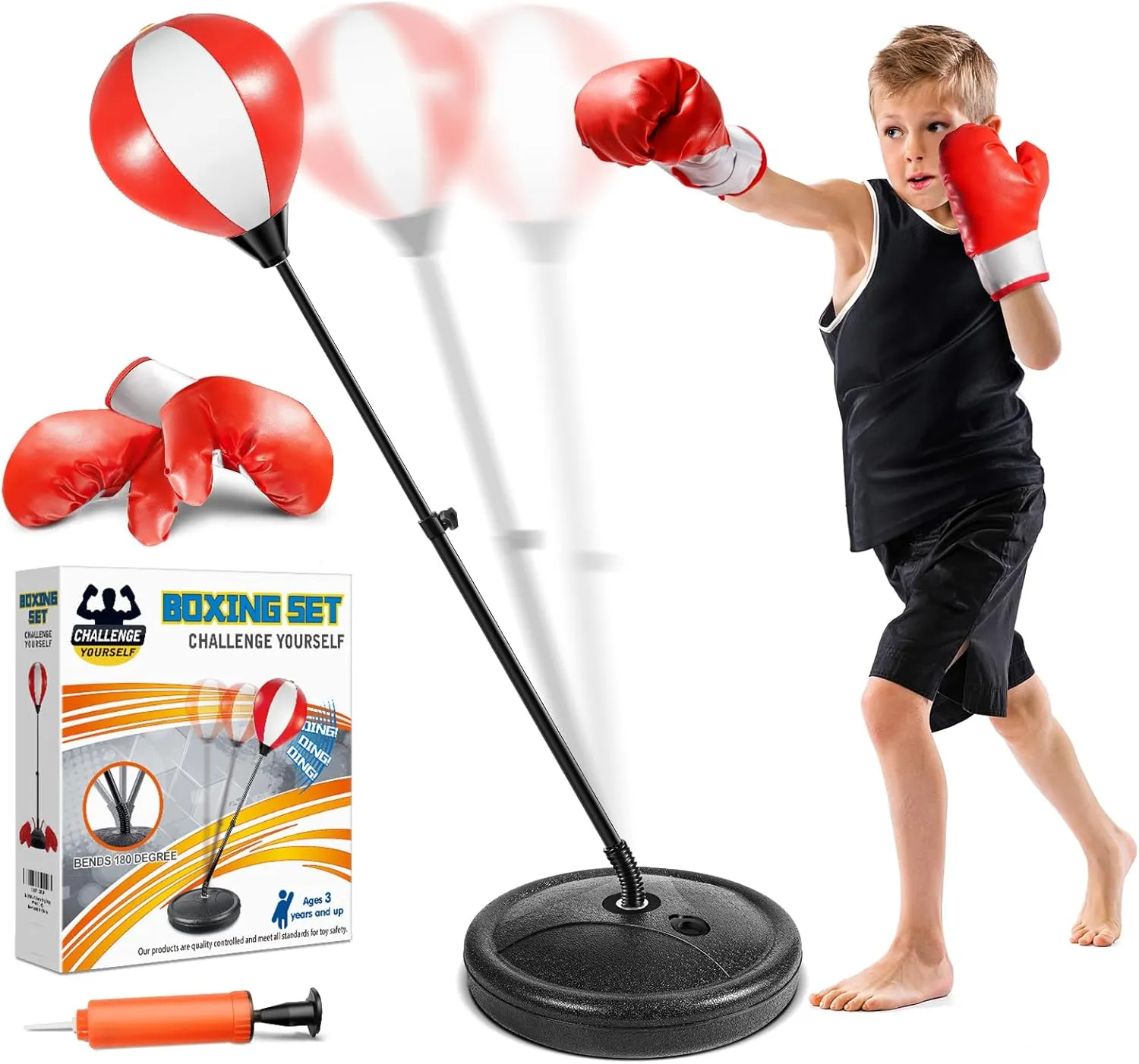Punching Bag for Kids, Kids Boxing Bag with Stand, 3 4 5 6 7 8 9 10 Years Old Adjustable Kids Punching Bag, Boxing Equipment for Kids with Boxing Gloves, Boxing Set as Boys & Girls Toys Gifts