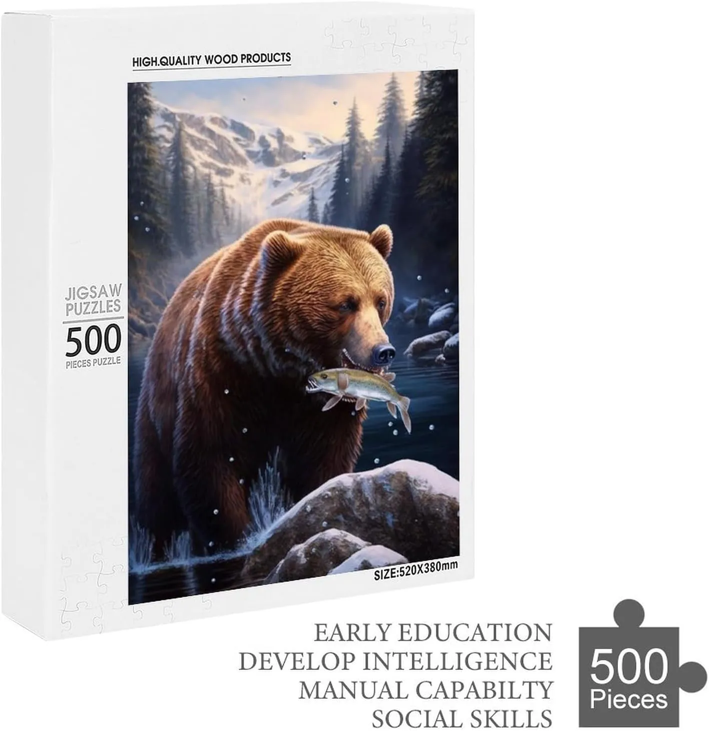 Puzzles for Adults 500 Pieces - Brown Bear Catching Fish Best Challenging Puzzles for Cognitive Workout - Safe Eco-Friendly - Most Popular Leisure Activities