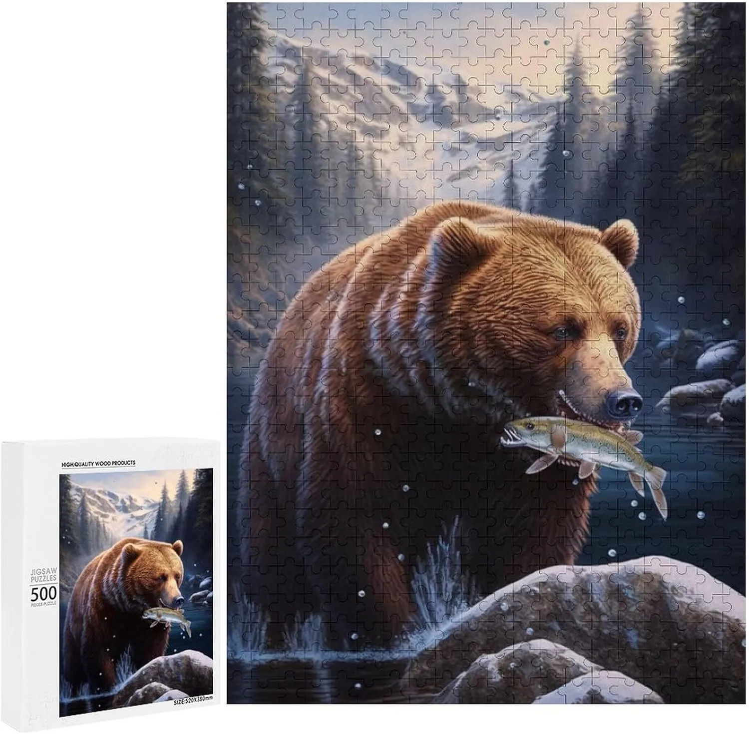 Puzzles for Adults 500 Pieces - Brown Bear Catching Fish Best Challenging Puzzles for Cognitive Workout - Safe Eco-Friendly - Most Popular Leisure Activities