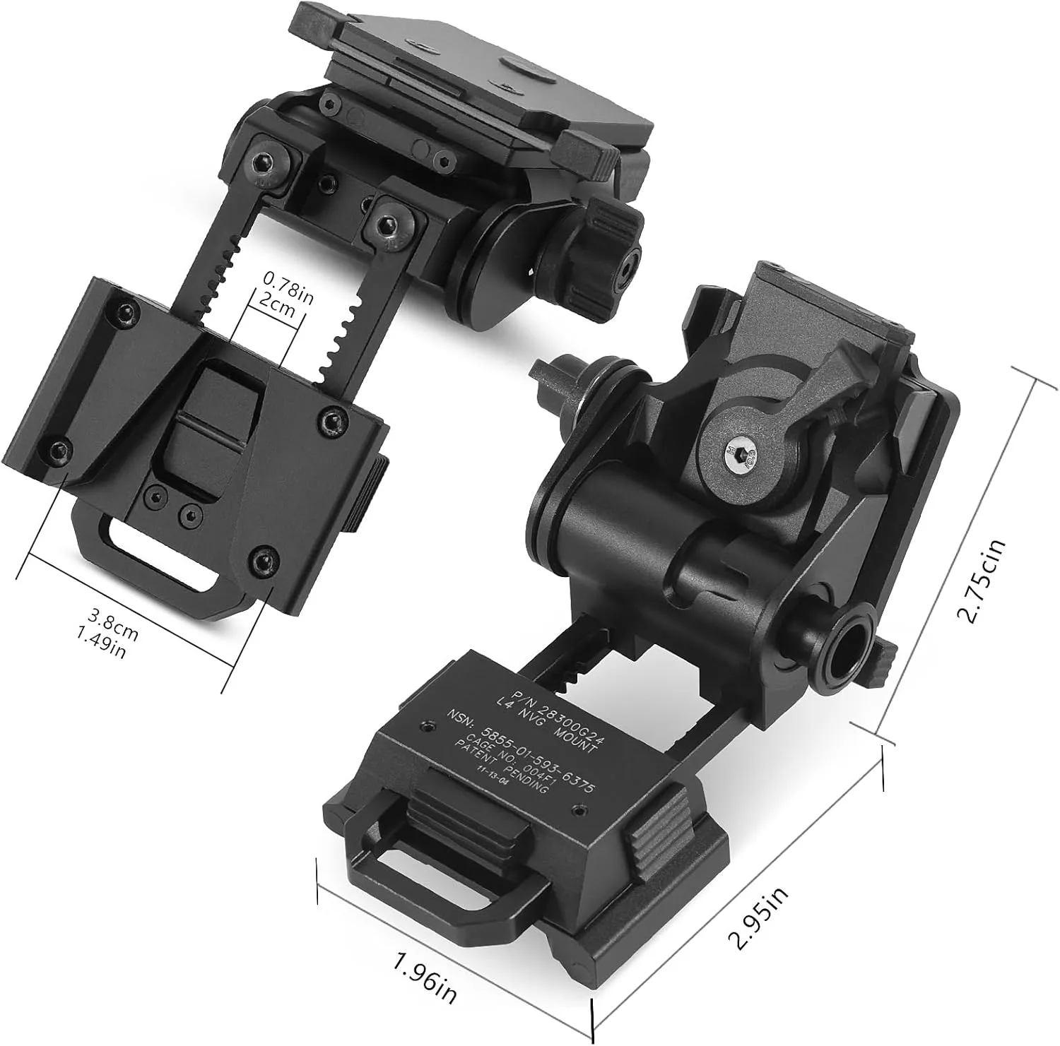 PVS15/18 Night Vision Goggles Metal Helmet Mount for L4G24 NVG, Rhino Adjustable Full Metal Aluminum Helmet Mount (Black)