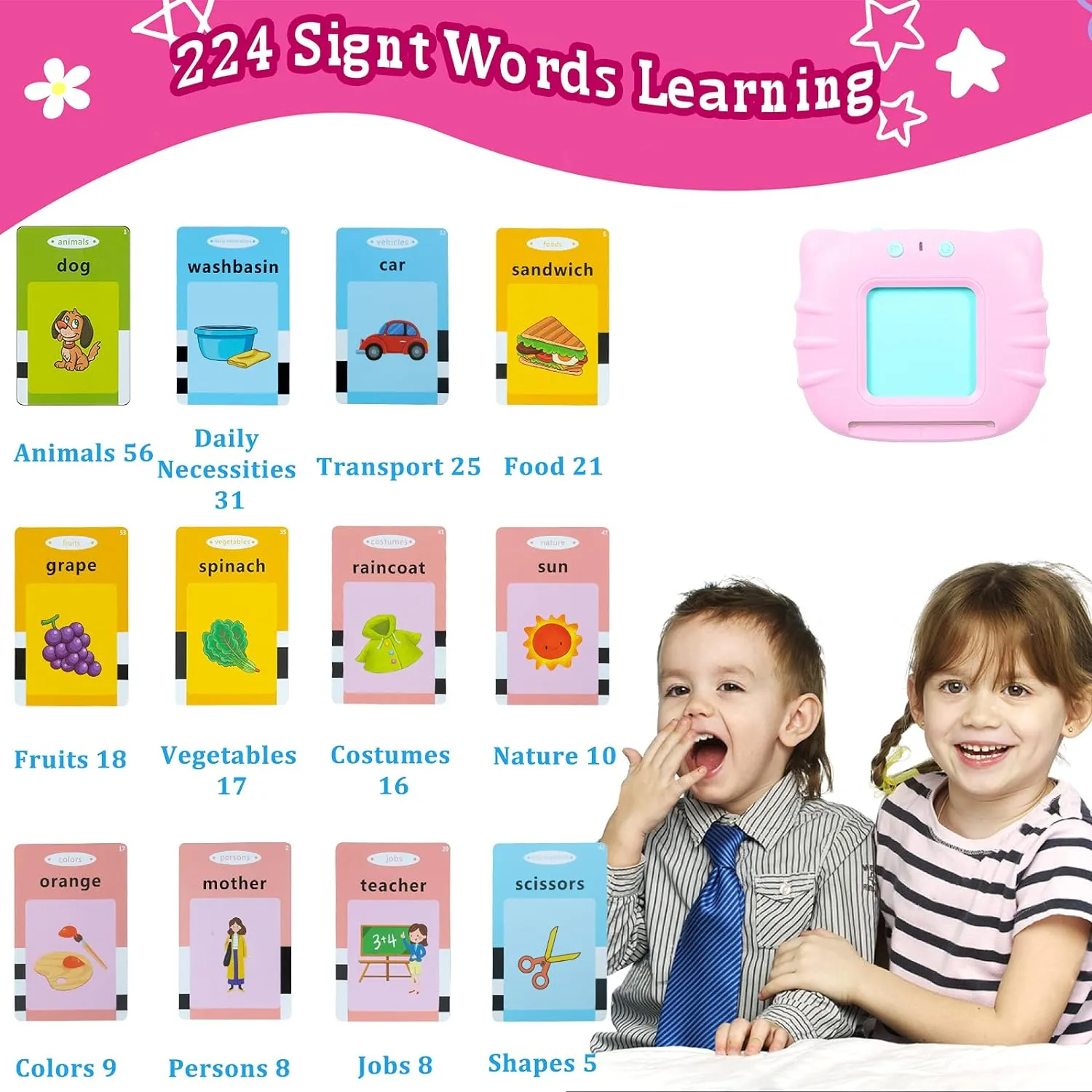 QuTZ Toddler Toys for 2 3 4 5 Year Old Boys and Girls, Speech Therapy/Autism Sensory Toys for Autistic Children, Learning Montessori Toy, 224 Sight Words Talking Flash Cards
