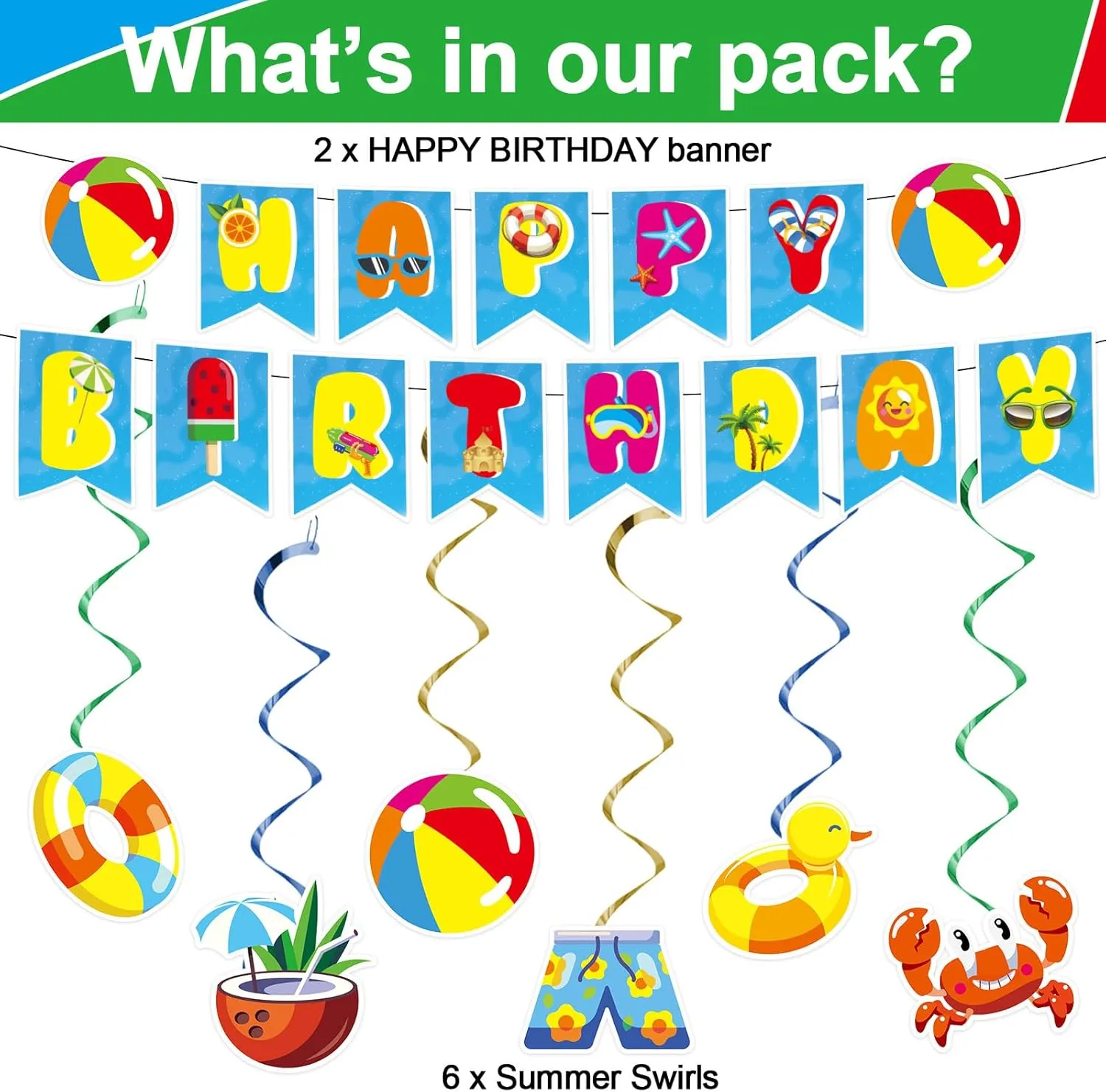 Qyeahkj 184pcs Summer Beach Ball Party Supplies Set Includes Plates Napkins Cups Tablecloth Swirls Banner Tableware Kit Dispose Summer Pool Birthday Decorations Favors, Serve 25