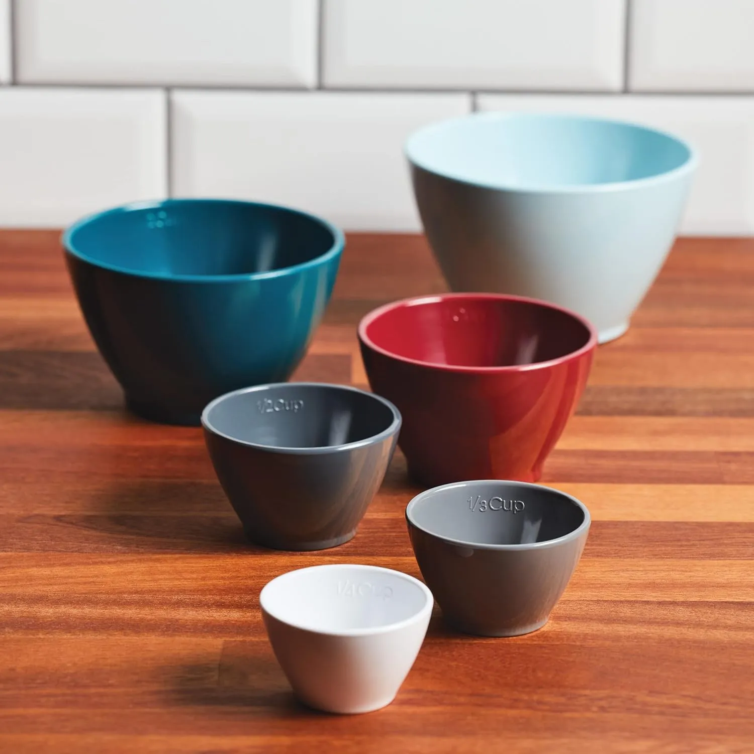 Rachael Ray Tools and Gadgets Nesting/Stackable Measuring Cups Set, 6 Piece - Assorted Colors