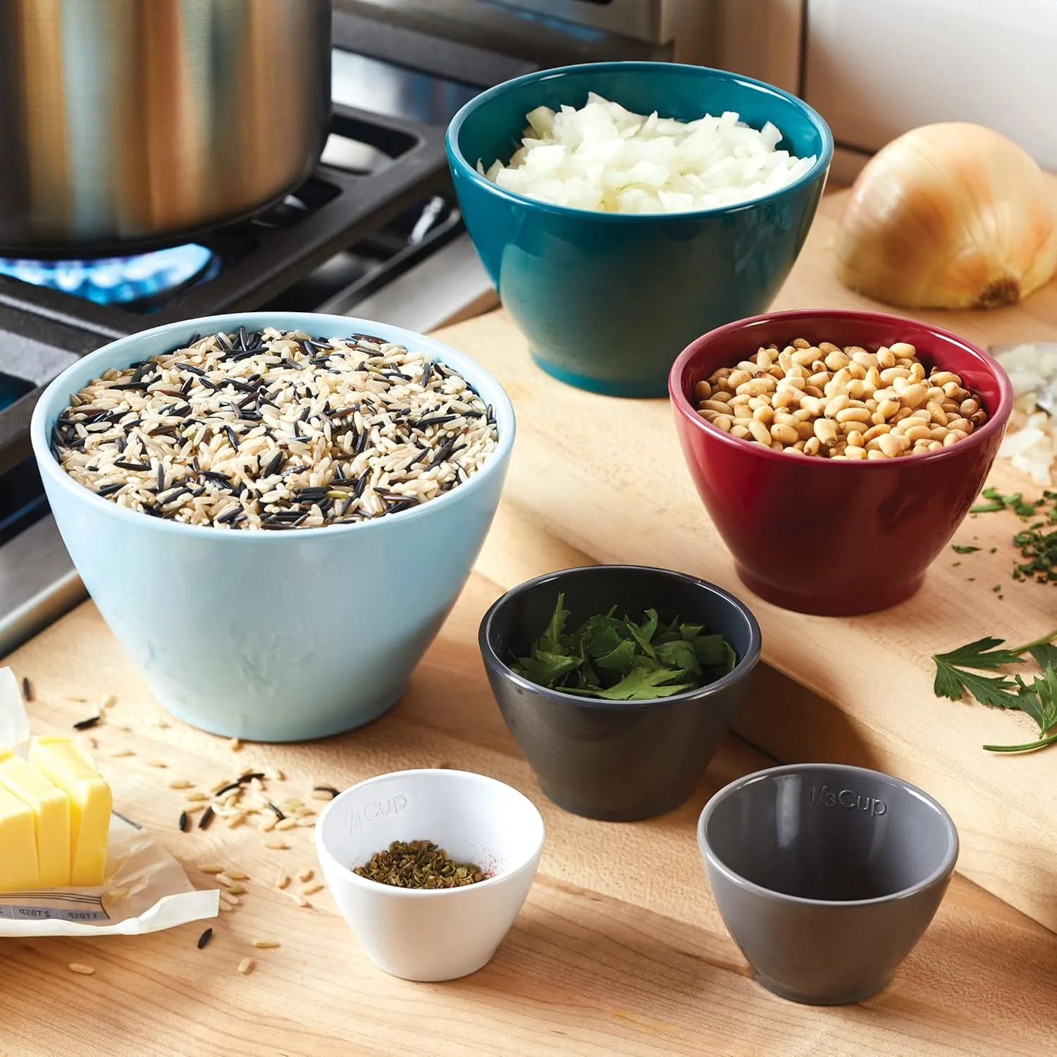 Rachael Ray Tools and Gadgets Nesting/Stackable Measuring Cups Set, 6 Piece - Assorted Colors