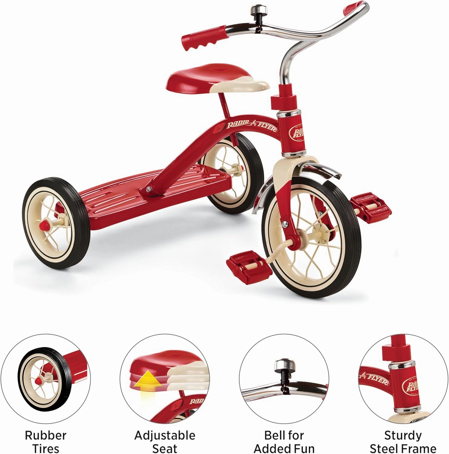 Radio Flyer Classic 10 Inch Toddler Tricycle with Rubber Tires and Steel Frame, Red