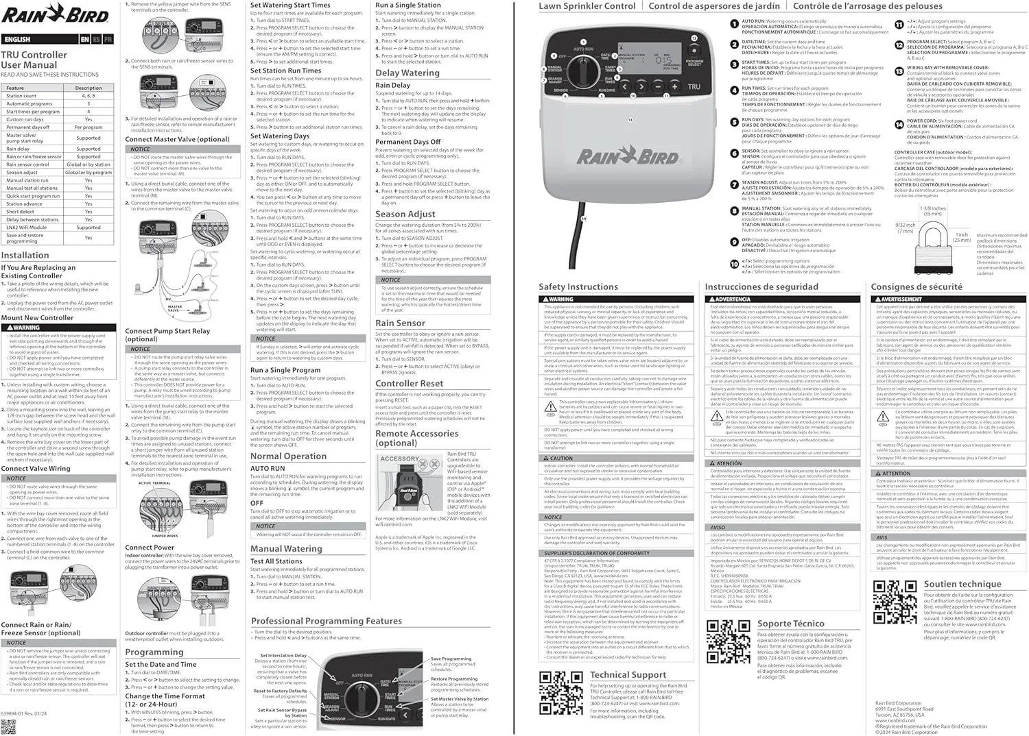 Rain Bird TRU4I Program-Based Indoor Irrigation Sprinkler Controller/Timer, WiFi Ready, 4-Zone/Station