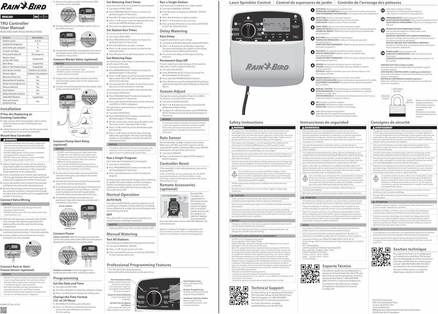 Rain Bird TRU6I Program-Based Indoor Irrigation Sprinkler Controller/Timer, WiFi Ready, 6-Zone/Station
