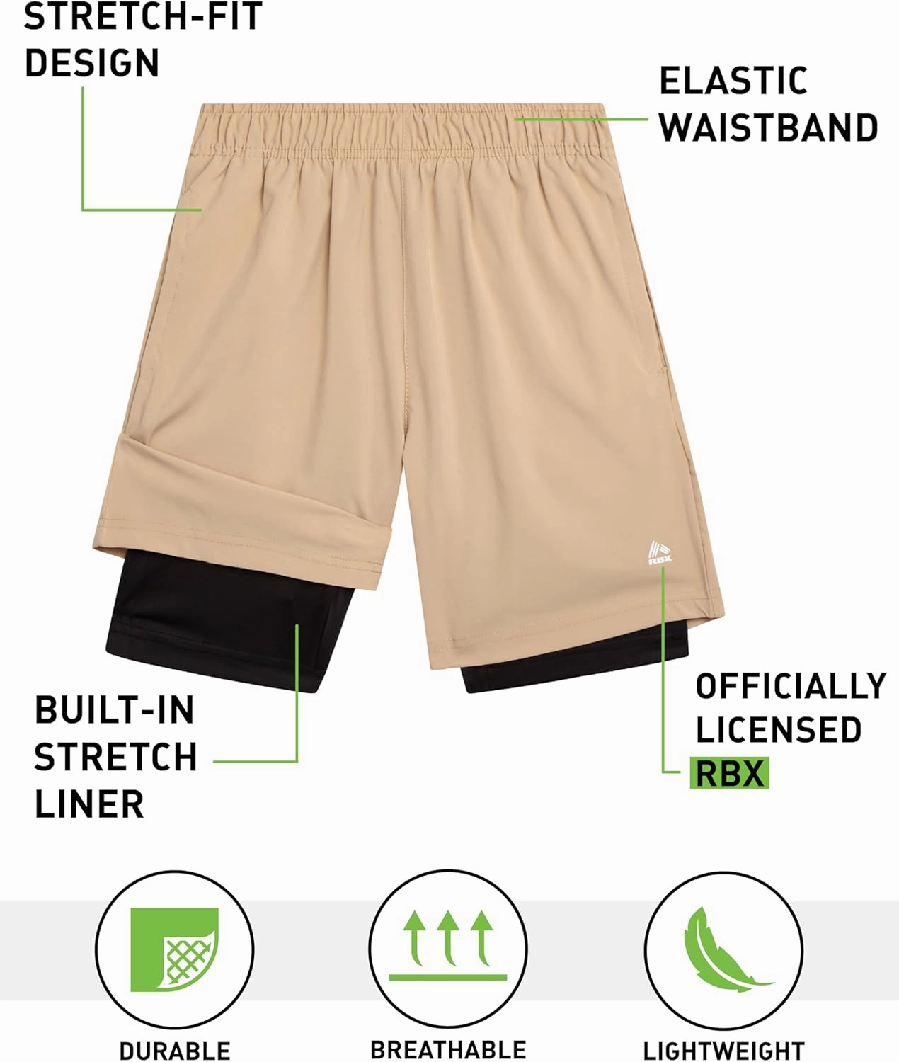 RBX Boys Athletic Shorts - 2 Pack Active Performance Base Layer Basketball Shorts for Sports, Gym and Workout (Sizes: 8-16)