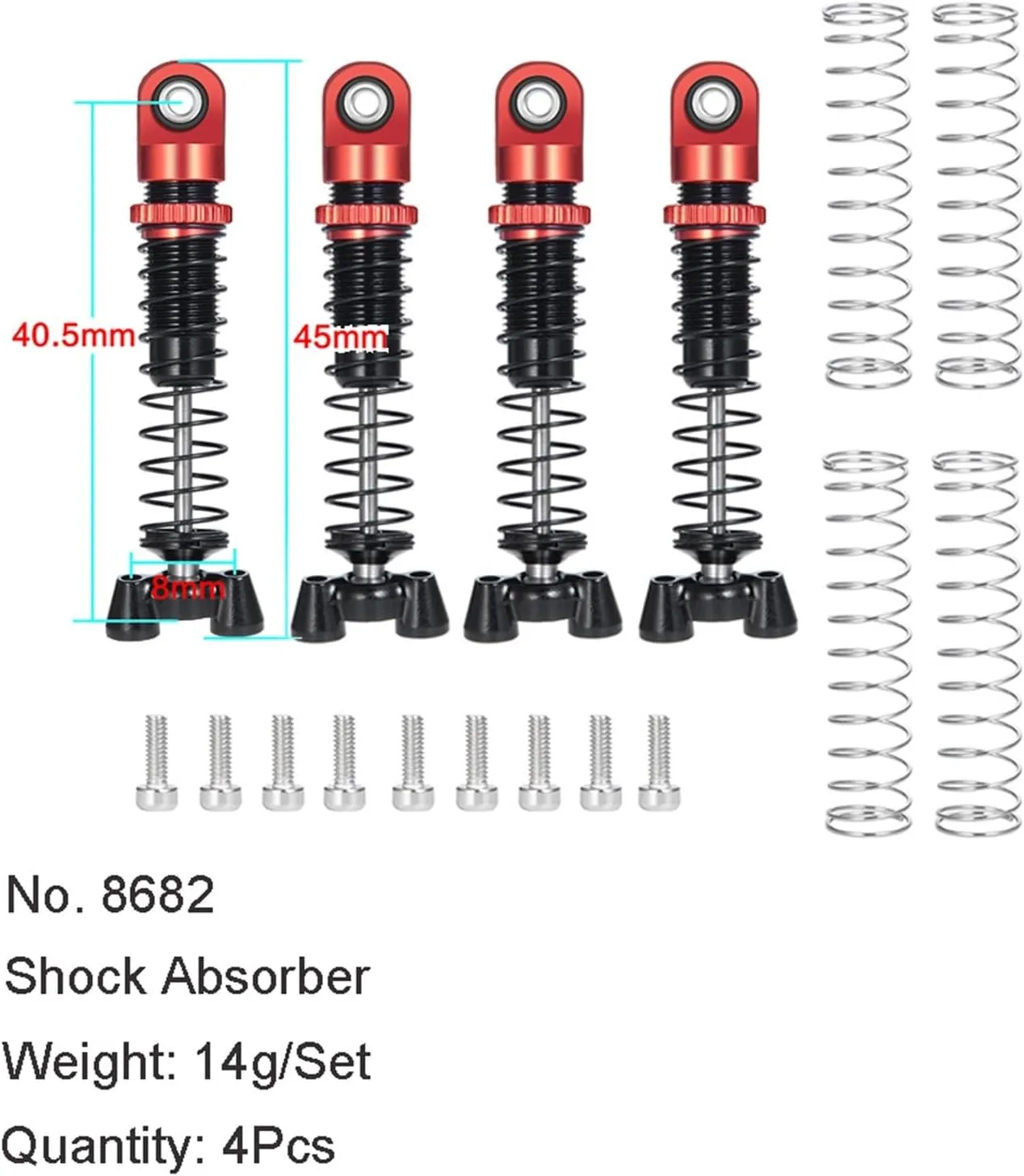 RC Car Upgrade Parts For Kyosho For Jimny For MINI-Z 4×4 32521 For 4Runner For Hilux 1/18 1/24 4Pcs 37/45mm Metal Adjustable Shock Absorber Damper RC Crawler Car Parts(45mm 4Pcs)