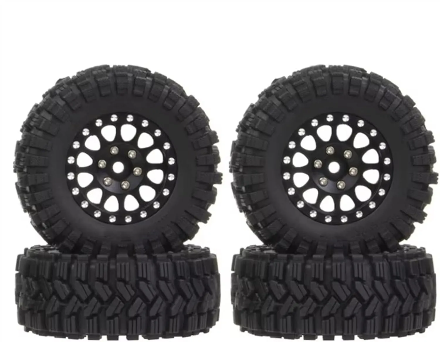 Rc Car Wheel Rim Tire Compatible with Axial for SCX24 AX24 for TRX4M for FCX24 1/18 1/24 RC Crawler Car 62X24mm 1.2 Inch Metal Beadlock Wheel Rim Tire Set