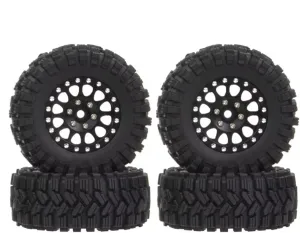 Rc Car Wheel Rim Tire Compatible with Axial for SCX24 AX24 for TRX4M for FCX24 1/18 1/24 RC Crawler Car 62X24mm 1.2 Inch Metal Beadlock Wheel Rim Tire Set