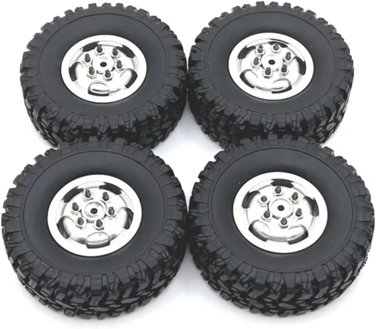 Rc Car Wheel Rim Tire Compatible with MN for MN82 LC79 for MN78 D90 D91 1:12 Plastic Wear-Resistant Wheel Rims Tyre Wear-Resistant Rc Wheel Rims Tyre(Silver)