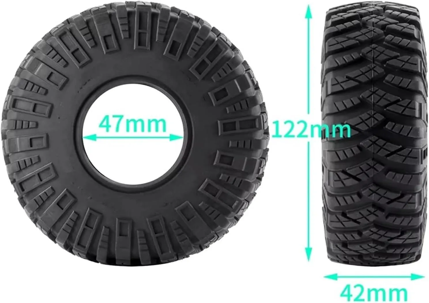 Rc Car Wheel Rim Tire Compatible with SCX10 D90 for TRX4 TF2 CC01 for Capra 1/10 RC Car Part 1.9 Inch 120mm Diameter 42mm Width Rubber Crawler Wheel Tires(A)