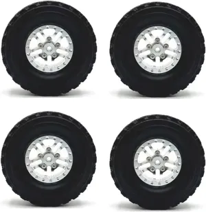 Rc Car Wheel Rim Tire Compatible with WPL C14 C24 B14 B24 B36 for MN D90 for MN99S RC Car Upgrade Parts Metal Beadlock Wheel Hub Wheel Rim and 71mm Rubber Tire(Silver)