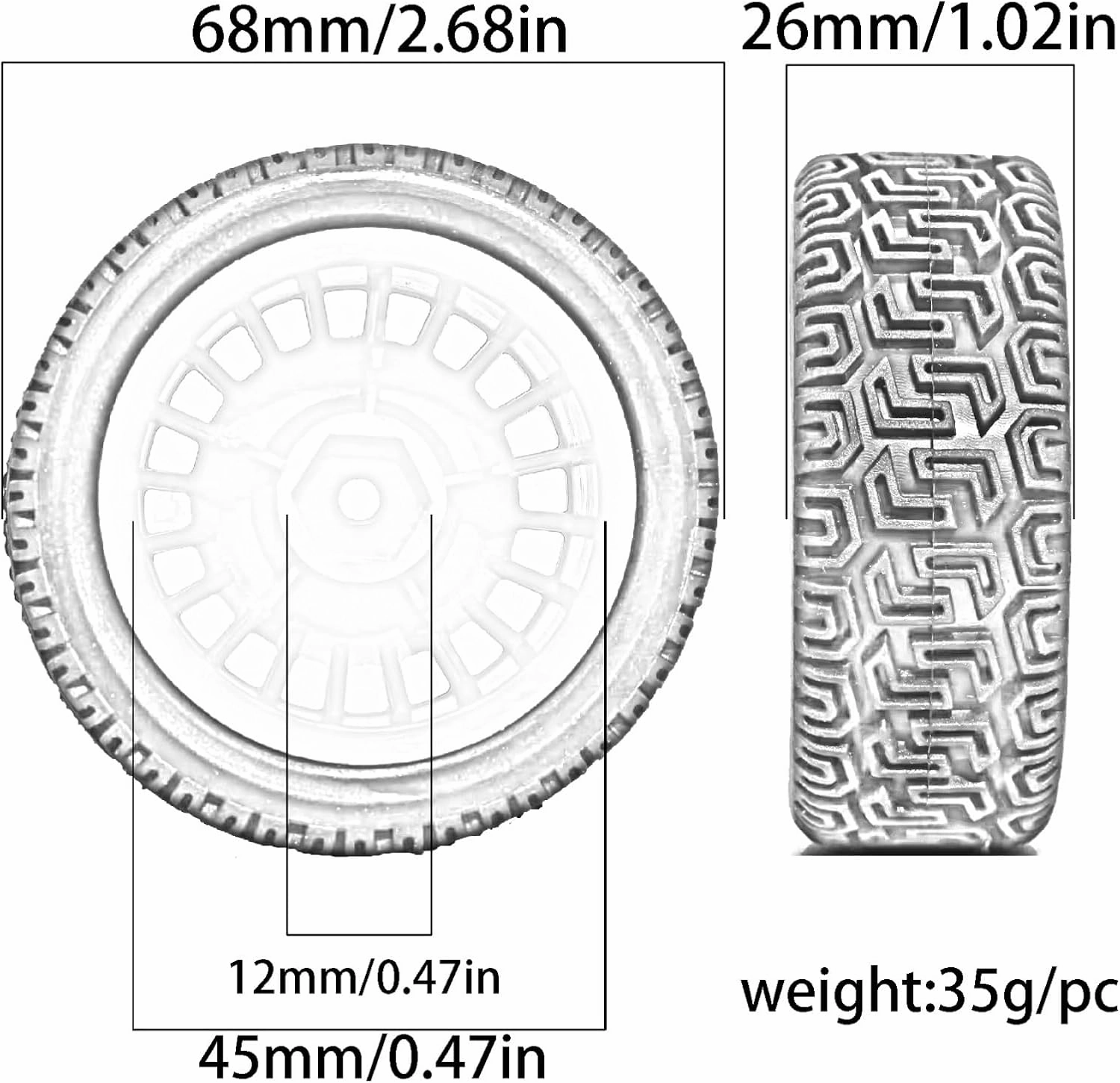 Rc Car Wheel Rim Tire Compatible with Tamiya XV01 XV02 for TT01 for TT02 1/10 RC for Rally for Racing Car Parts 68mm for Rally Tires Rubber Tire Wheel Tyre(Green)