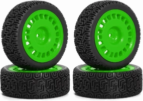 Rc Car Wheel Rim Tire Compatible with Tamiya XV01 XV02 for TT01 for TT02 1/10 RC for Rally for Racing Car Parts 68mm for Rally Tires Rubber Tire Wheel Tyre(Green)