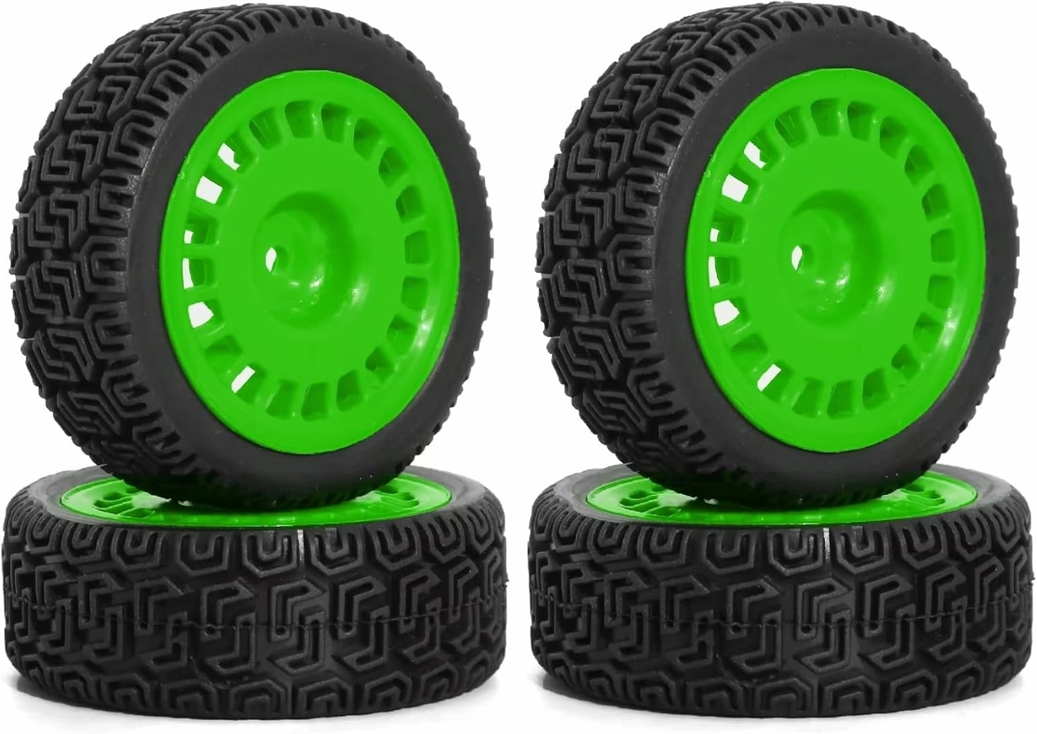 Rc Car Wheel Rim Tire Compatible with Tamiya XV01 XV02 for TT01 for TT02 1/10 RC for Rally for Racing Car Parts 68mm for Rally Tires Rubber Tire Wheel Tyre(Green)