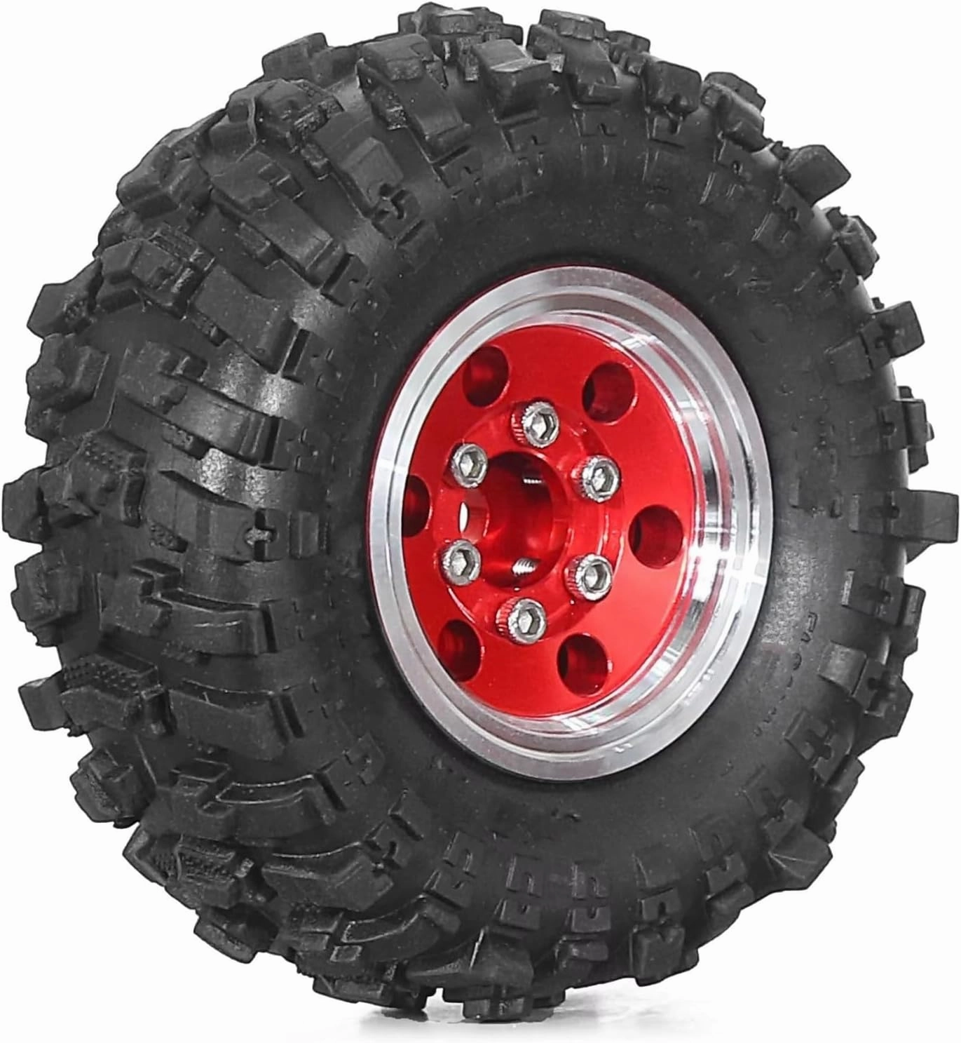 Rc Car Wheel Rim Tire Compatible with TRX4M for SCX24 AX24 for FCX24 1/18 1/24 RC Crawler Car Parts Accessories 4pcs 51mm 1.0" Metal Beadlock Wheel Tire Set(Red)