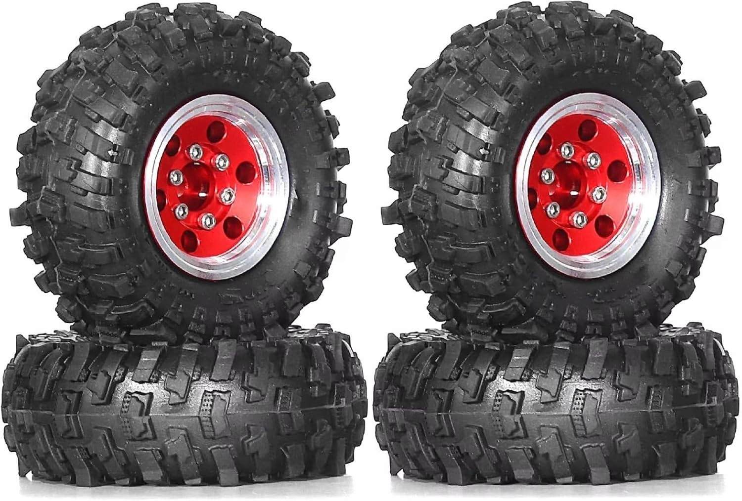 Rc Car Wheel Rim Tire Compatible with TRX4M for SCX24 AX24 for FCX24 1/18 1/24 RC Crawler Car Parts Accessories 4pcs 51mm 1.0" Metal Beadlock Wheel Tire Set(Red)