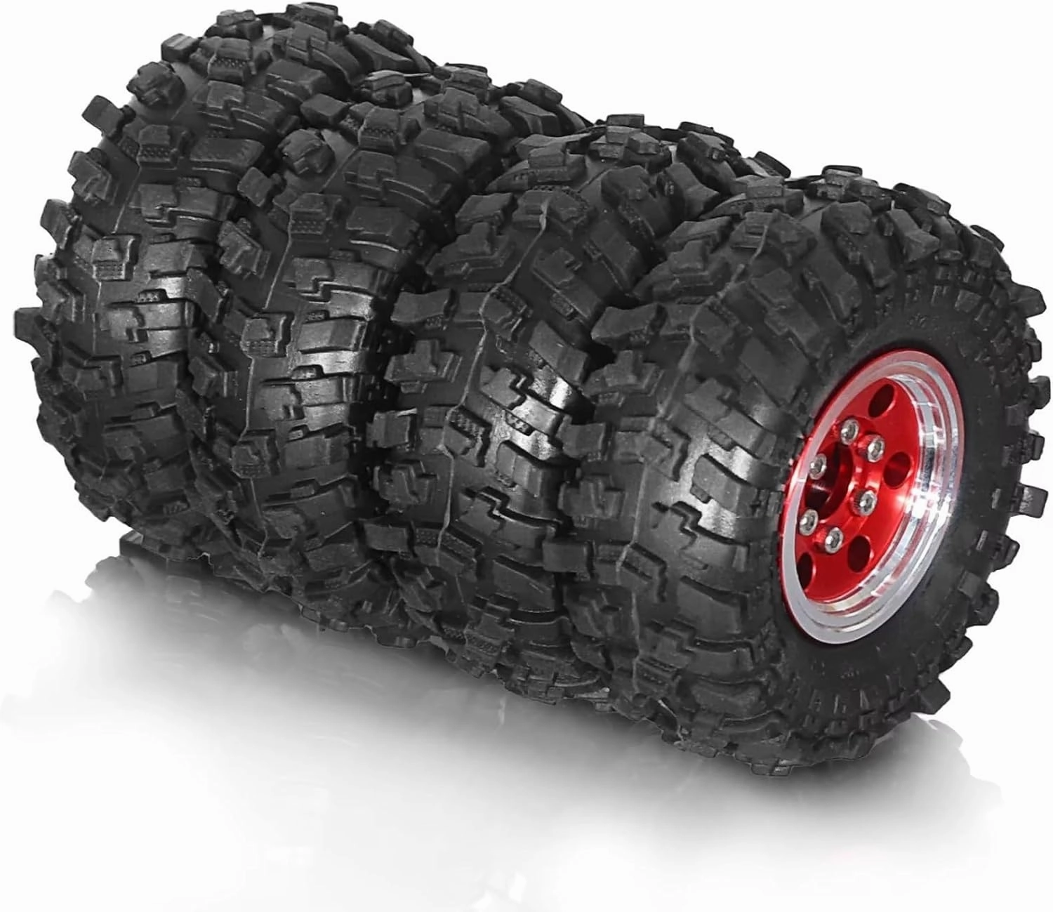 Rc Car Wheel Rim Tire Compatible with TRX4M for SCX24 AX24 for FCX24 1/18 1/24 RC Crawler Car Parts Accessories 4pcs 51mm 1.0" Metal Beadlock Wheel Tire Set(Red)