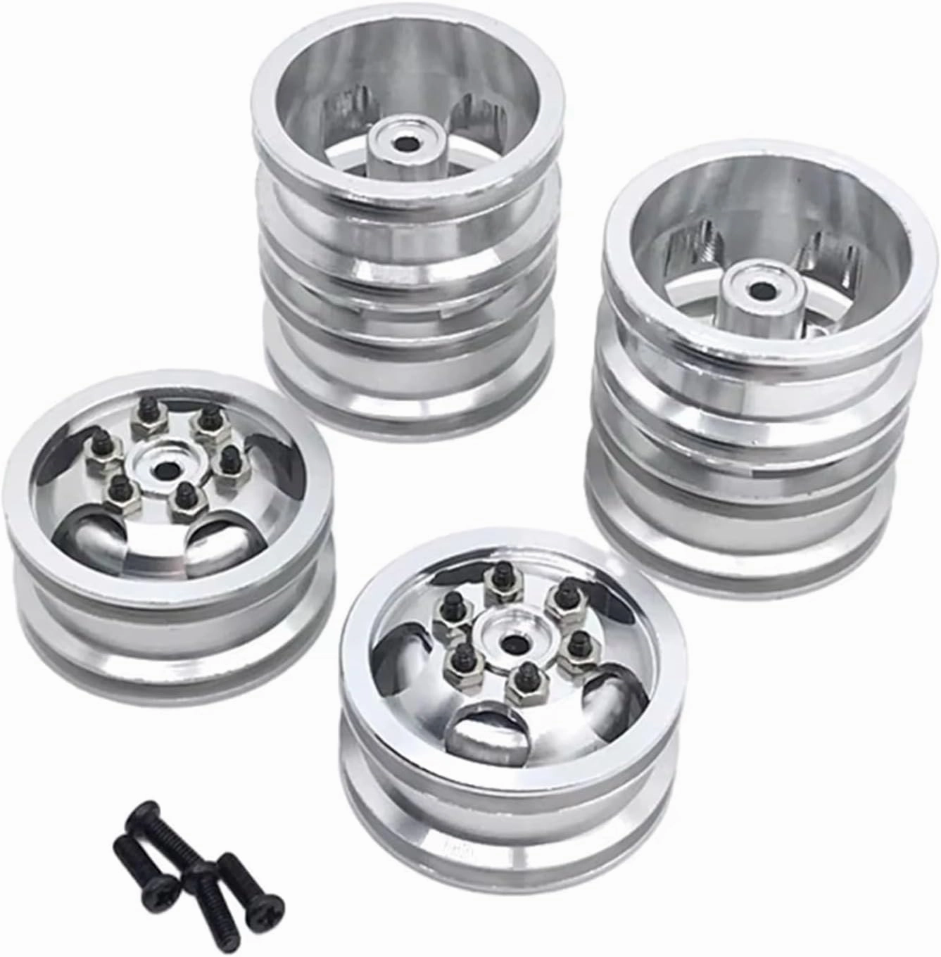 Rc Car Wheel Rim Tire Compatible with WPL C14 C24 B14 B24 B16 for MN78 for MN99S 4X4 4WD 1/16 1/12 RC Truck Car Part Metal Beadlock Wheel Hub Rims with Tires(Silver)