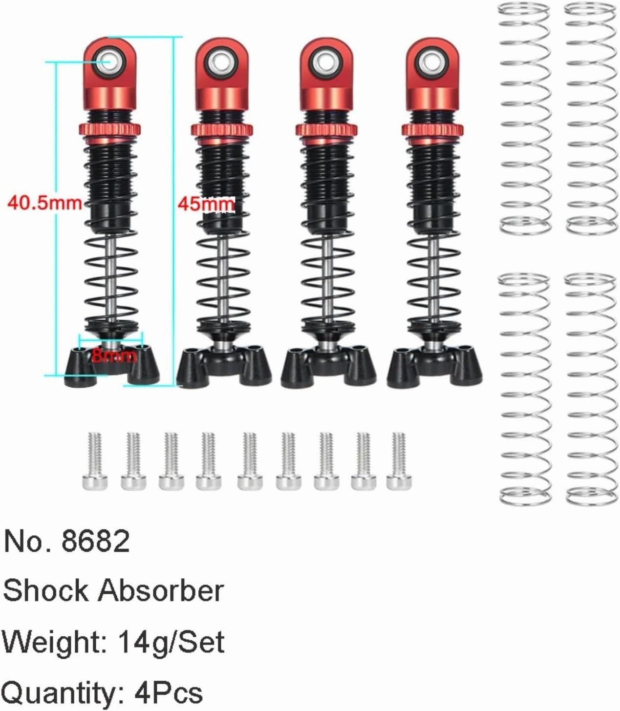RC Upgrade Accessories For Kyosho For Jimny 1/18 For Mini-Z 4×4 For Wrangler For 4Runner For Hilux 1/24 4Pcs RC Car 37/45mm Metal Adjustable Shock Absorber Damper(4Pcs 45mm)