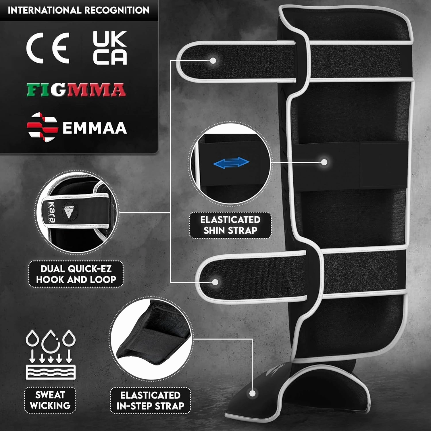 RDX Shin Guards for Kickboxing, Muay Thai and Training Pads, Maya Hide Leather Kara Instep Foam Protection, Leg Foot Protector for Martial Arts, Sparring, BJJ and Boxing Gear