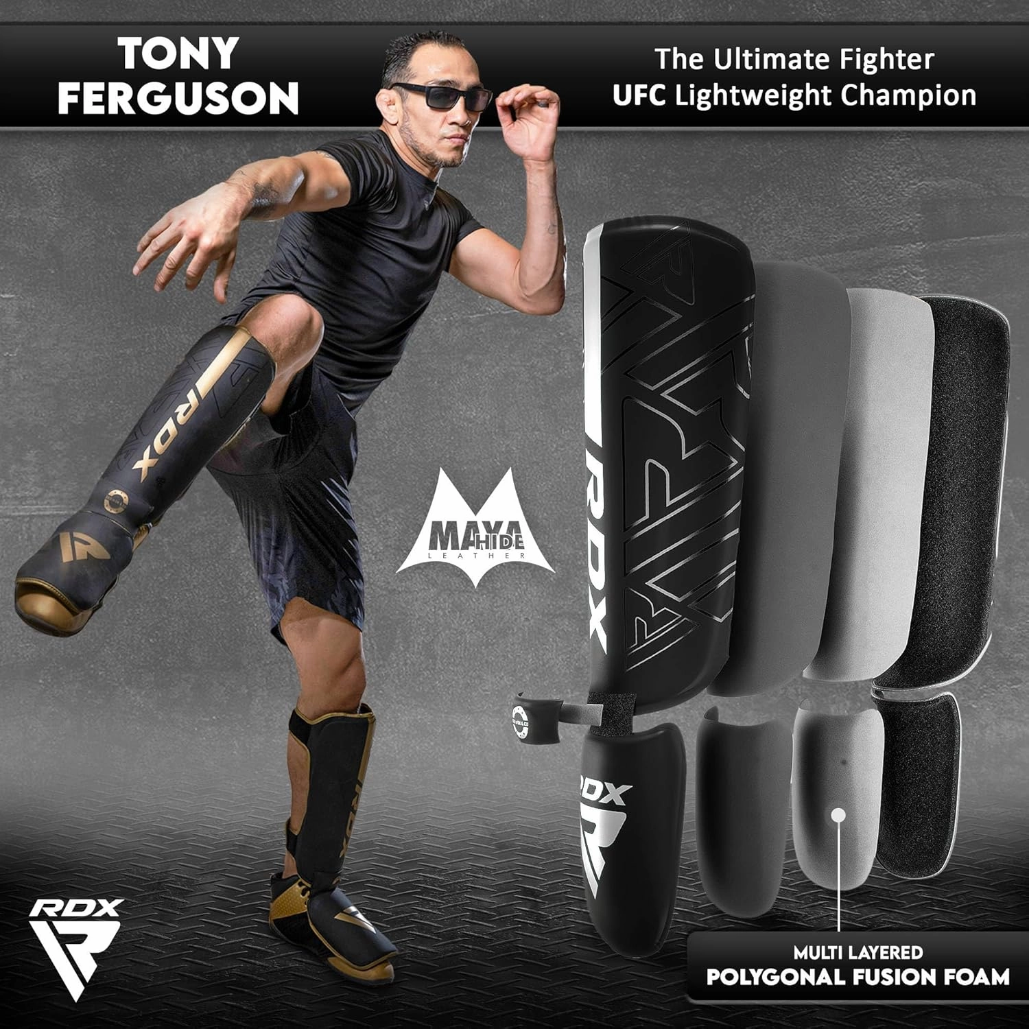 RDX Shin Guards for Kickboxing, Muay Thai and Training Pads, Maya Hide Leather Kara Instep Foam Protection, Leg Foot Protector for Martial Arts, Sparring, BJJ and Boxing Gear
