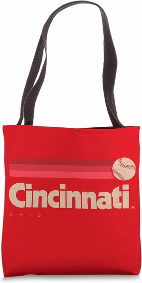 Red Cincinnati Baseball Softball City Ohio Retro Cincinnati Tote Bag