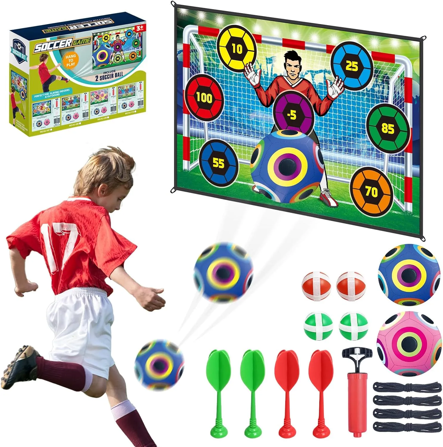 RedCrab Toy Soccer Ball Game Set for Boys and Girls, Outdoor Indoor Backyard Toddler Soccer Goal Games with 2 Football, 1 Flannel Target, 4 Darts, Soccer Toys Gift for 3-5 6-8 8-12 Birthday Christmas