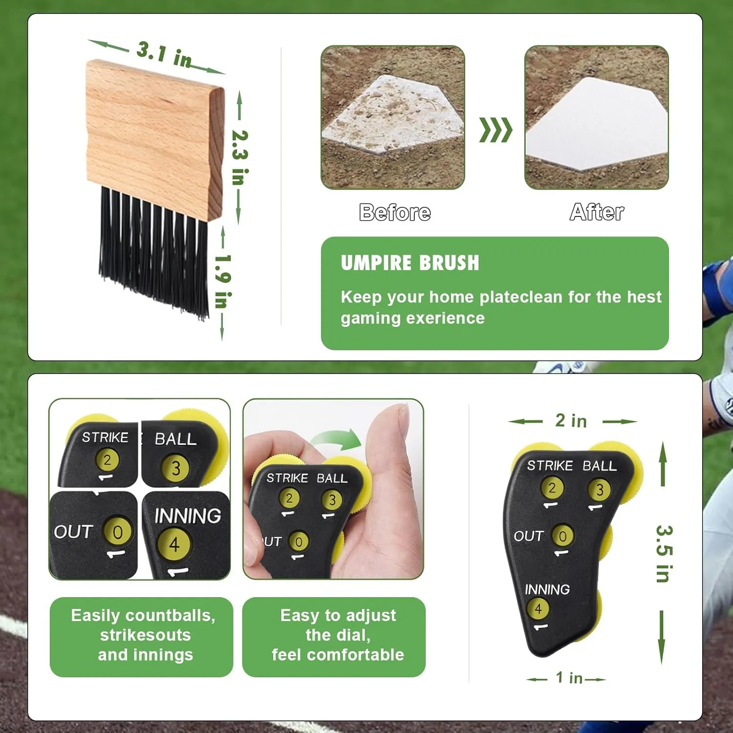 redgino 5Pcs Men’s Baseball/Softball Umpire Gear Shirt Ball Bags Clicker Hat Brush Referee Accessories Sets Jersey Kit
