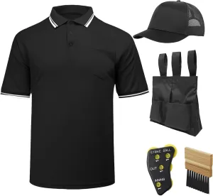 redgino 5Pcs Men’s Baseball/Softball Umpire Gear Shirt Ball Bags Clicker Hat Brush Referee Accessories Sets Jersey Kit