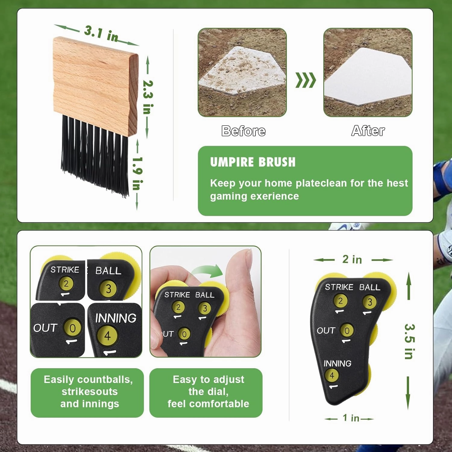redgino 5Pcs Men’s Baseball/Softball Umpire Gear Shirt Ball Bags Clicker Hat Brush Referee Accessories Sets Jersey Kit