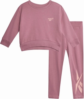 Reebok Baby Girls Pants Set - 2 Piece Cozy Fleece Crewneck Sweatshirt and Girls Leggings for Toddlers and Little Kids (2T-6X)