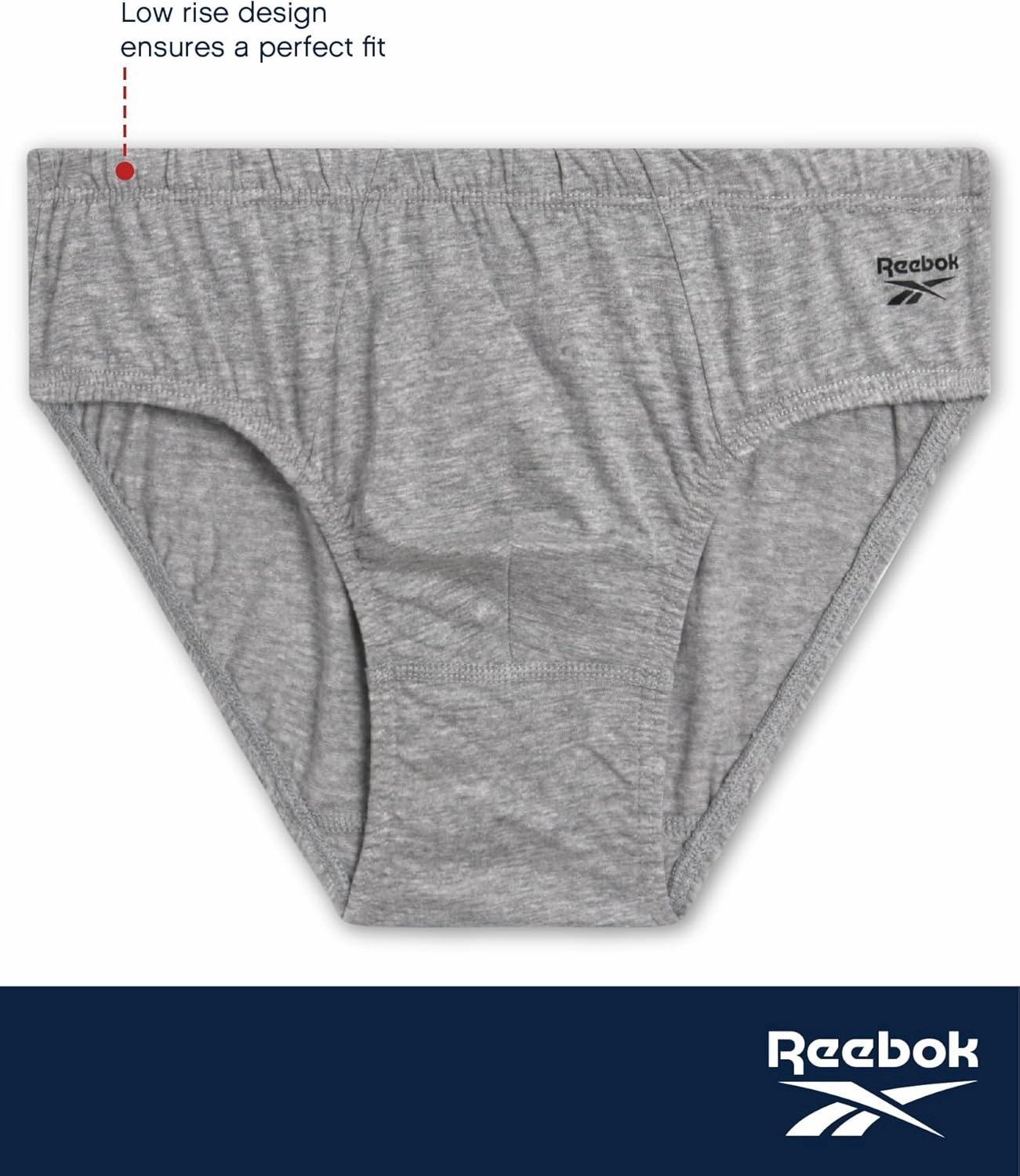 Reebok Low Rise Mens Briefs - 5 Pack Soft Cotton Underwear with Supportive Contour Pouch - Supportive Fit for Everyday Wear