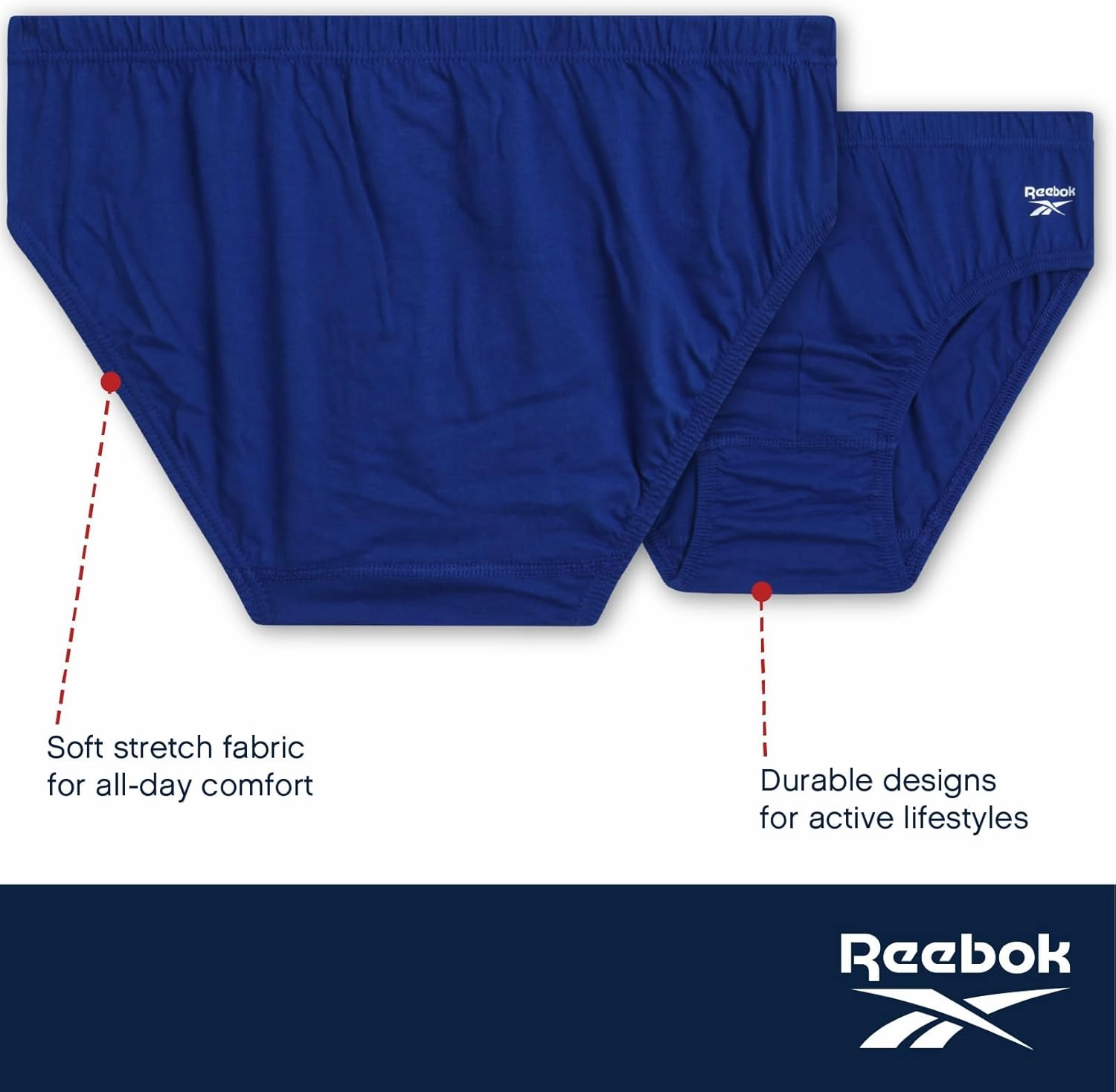 Reebok Low Rise Mens Briefs - 5 Pack Soft Cotton Underwear with Supportive Contour Pouch - Supportive Fit for Everyday Wear