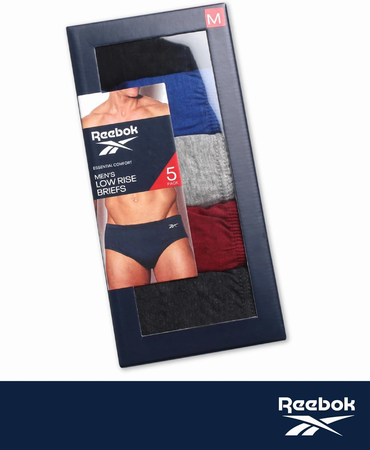 Reebok Low Rise Mens Briefs - 5 Pack Soft Cotton Underwear with Supportive Contour Pouch - Supportive Fit for Everyday Wear