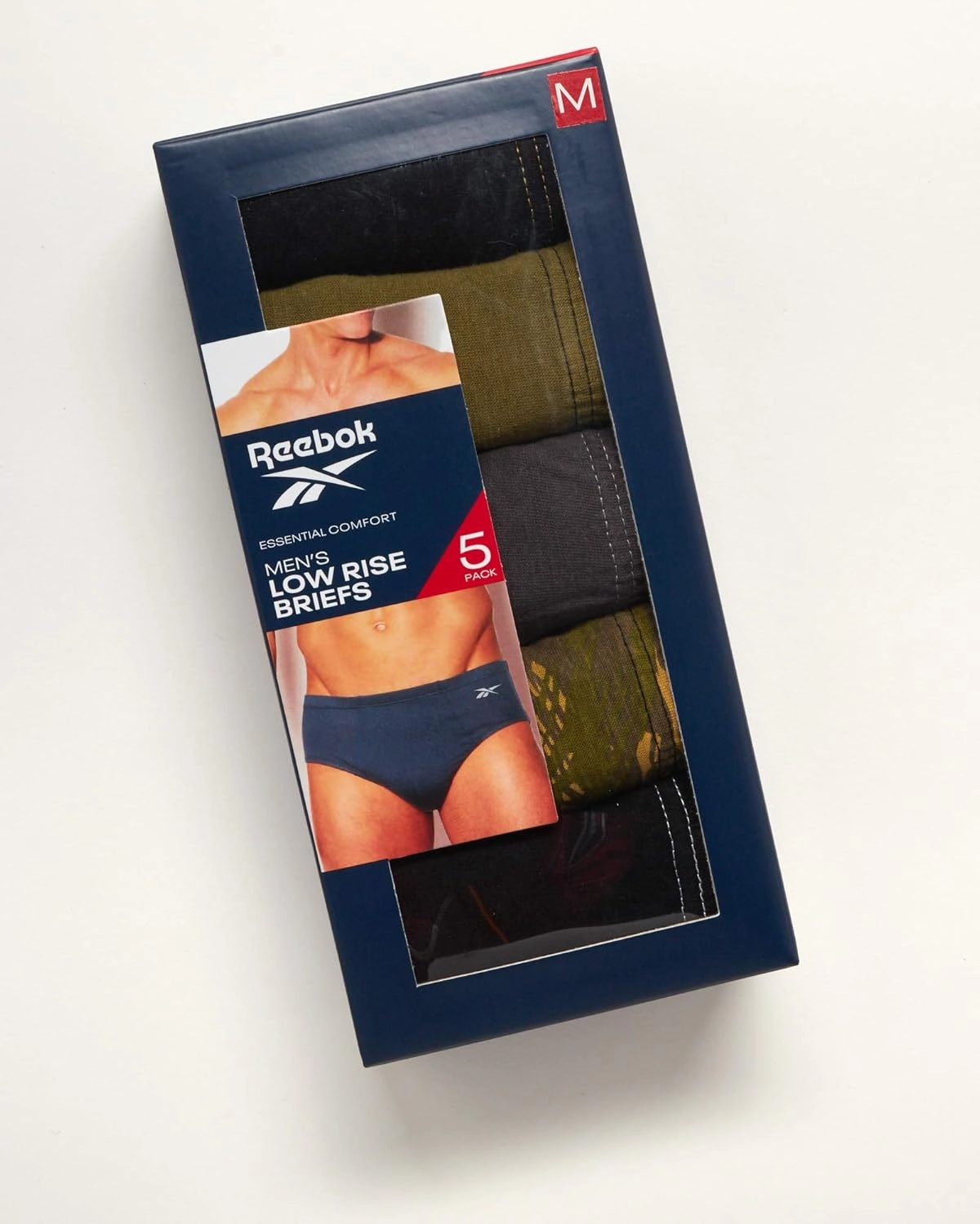 Reebok Low Rise Mens Underwear Briefs - 5 Pack Performance Briefs Cotton Underwear For Men with Contour Pouch (Sizes: S-XL)