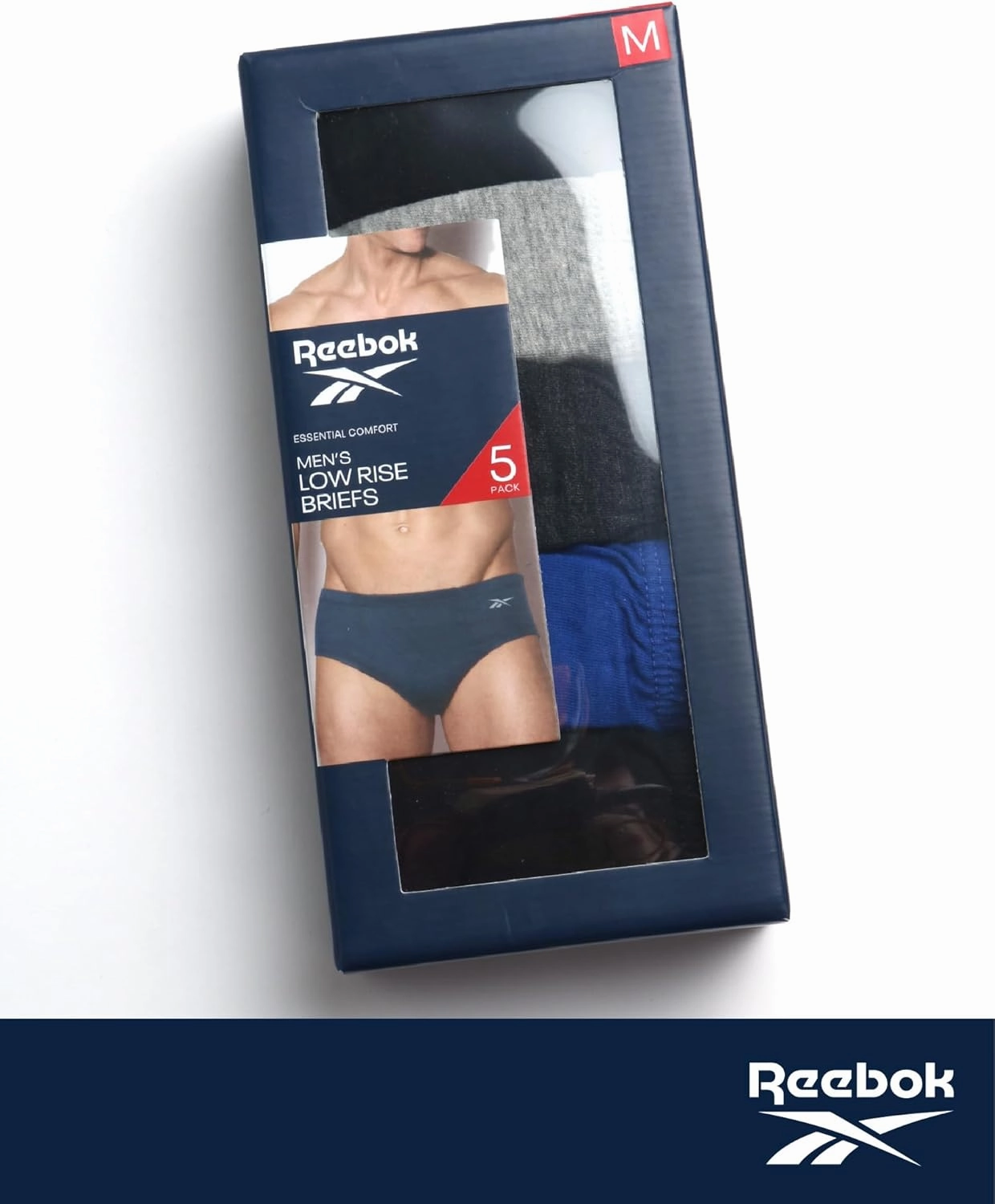 Reebok Low Rise Mens Underwear Briefs - 5 Pack Performance Briefs Cotton Underwear For Men with Contour Pouch (Sizes: S-XL)