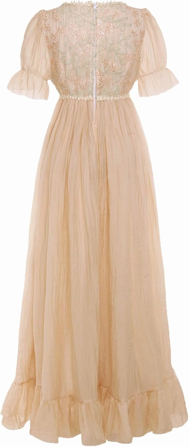 Regency Dresses for Women Embroidery Ruffle Empire Waist Victorian Dress